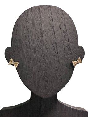 Sparkling Rhinestone Center Bow Shaped Stud Earrings Gold Tone Womens Jewelry
